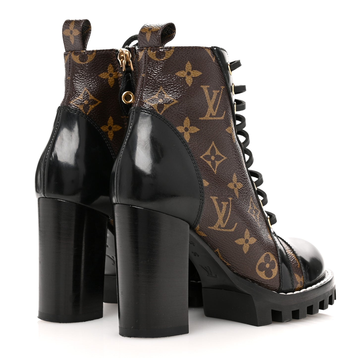 Patent Calfskin Monogram Star Trail Ankle Boots 35 Black