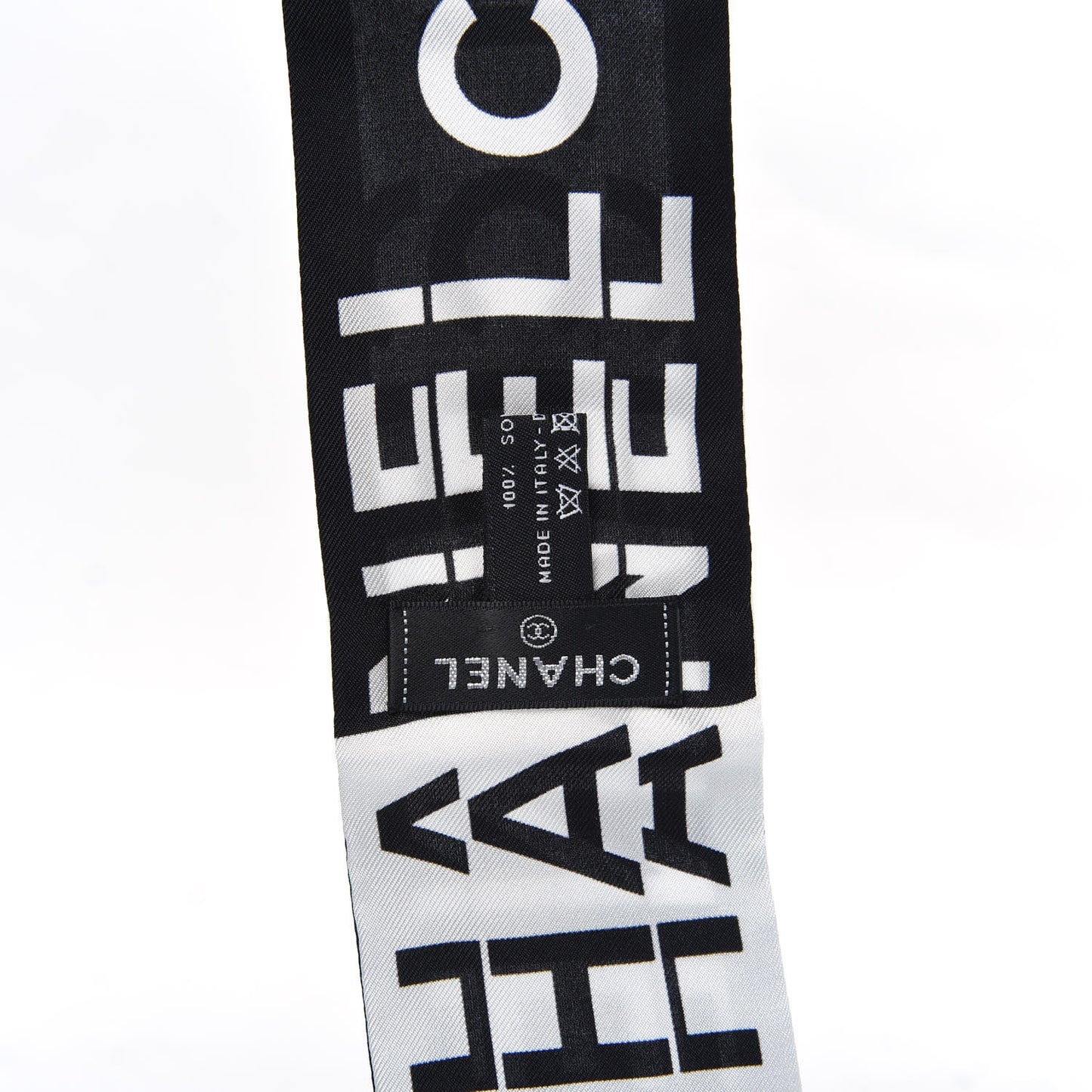Silk Logo Slim Bandeau Scarf Black White