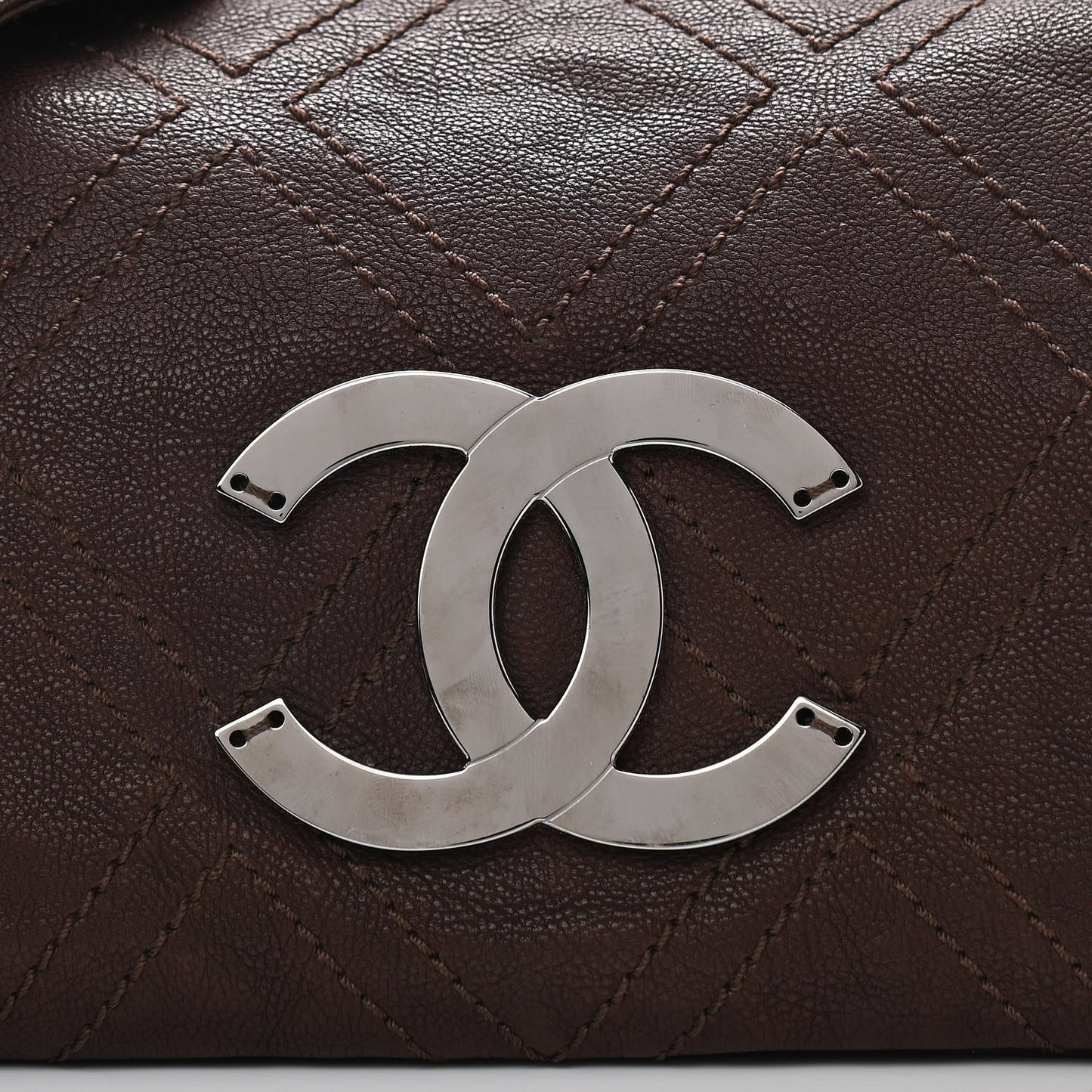 Calfskin Diamond Stitch Accordion Flap Brown