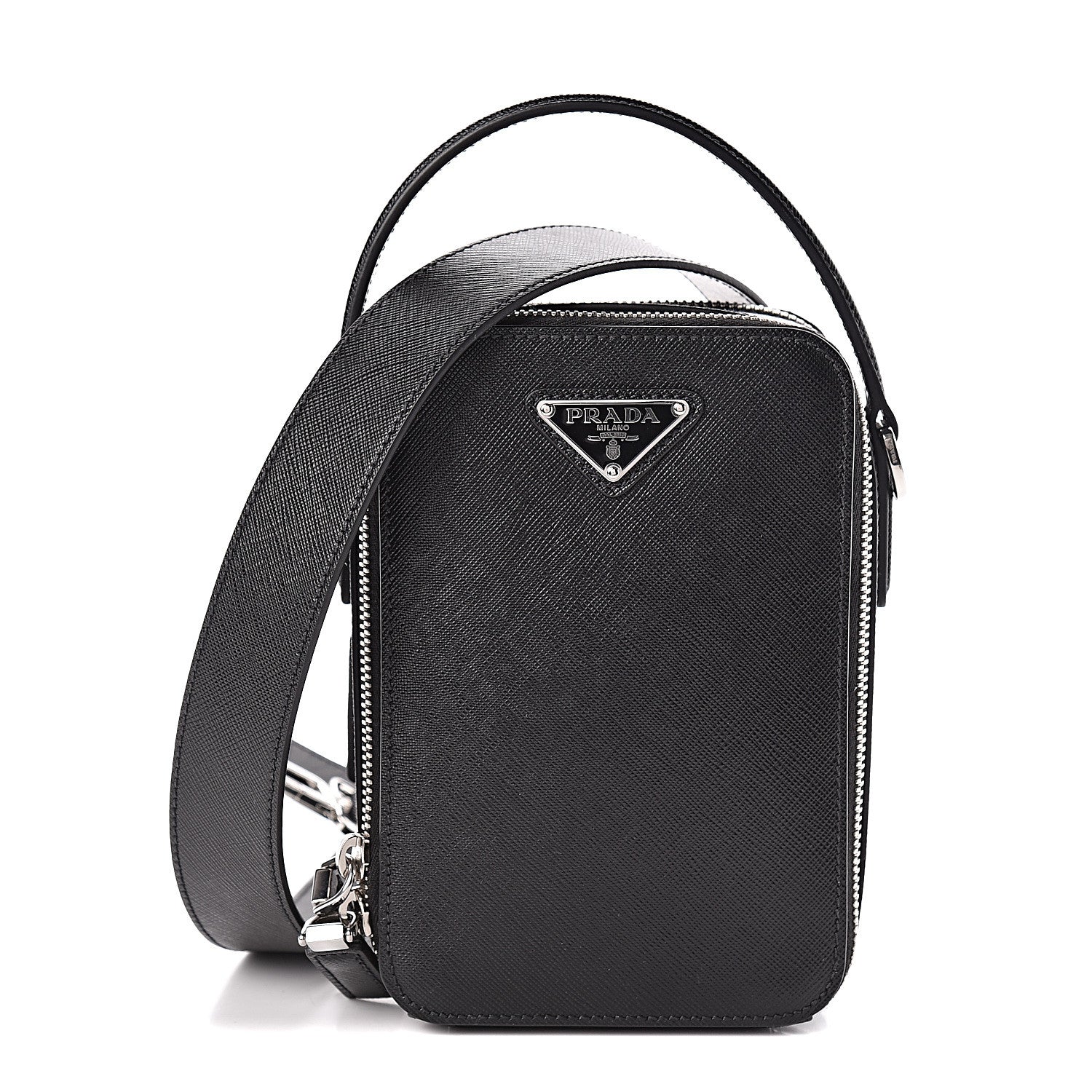 Prada Saffiano Travel Brique Crossbody Messenger Bag Black 1 of 11