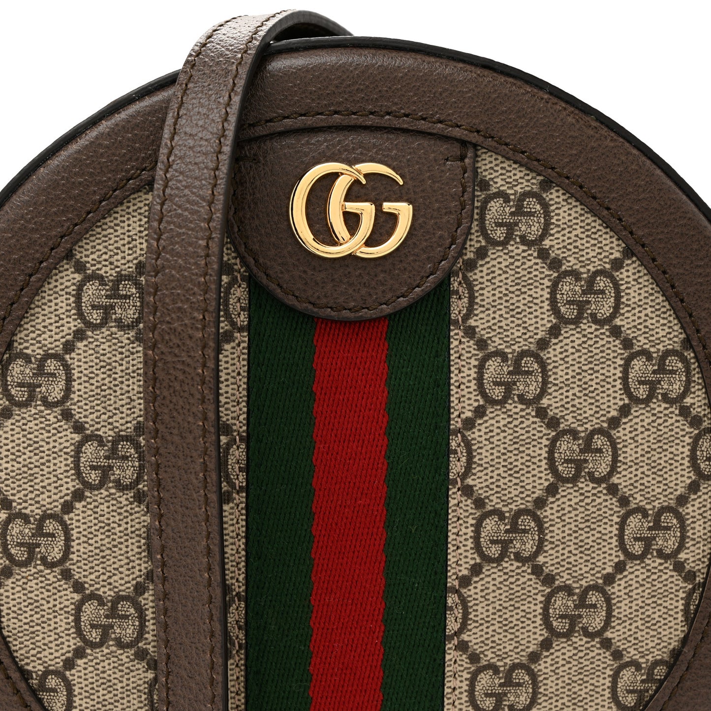 GG Supreme Monogram Web Mini Ophidia Round Shoulder Bag Brown