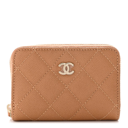 Chanel Caviar Quilted Zip Around Coin Purse Beige 1 of 8