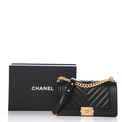 Chanel Caviar Chevron Quilted Medium Boy Flap Black 8 of 8