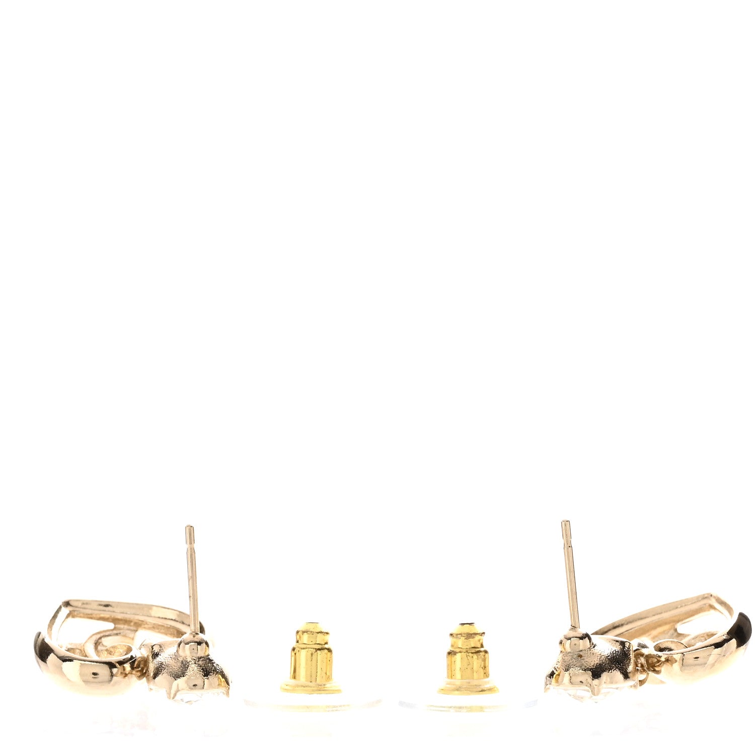 Chanel Metal Crystal CC Heart Drop Earrings Gold 4 of 5