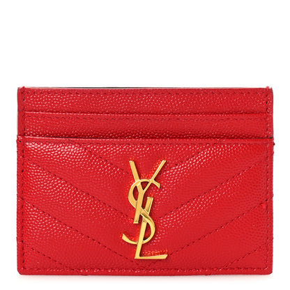 Saint Laurent Grain De Poudre Matelasse Chevron Monogram Credit Card Case New Red 1 of 9