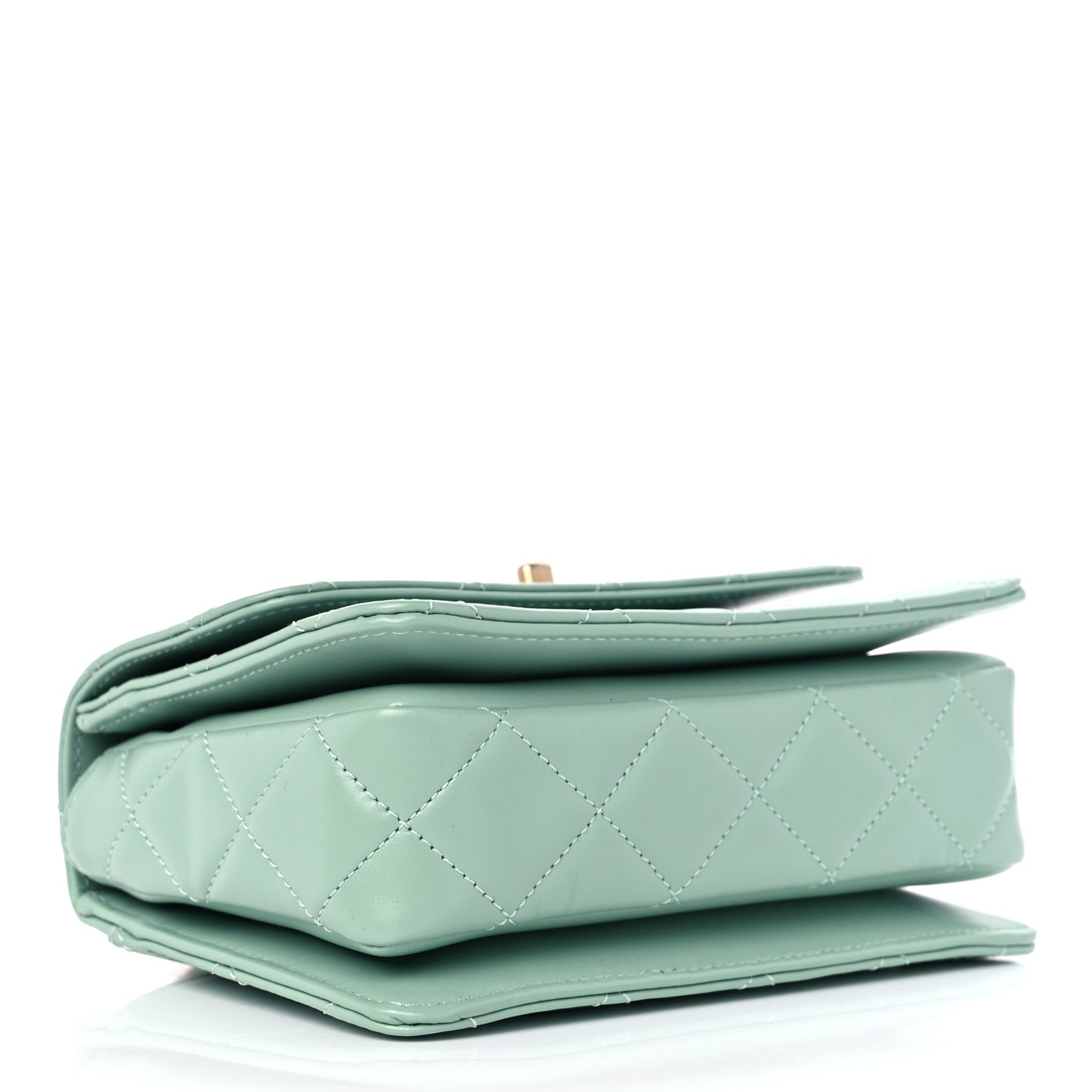 Shiny Calfskin Quilted Mini Metal Top Handle Flap Light Green