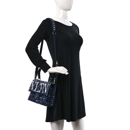 Valentino Garavani Lambskin VLTN Print Candystud Top Handle Bag Navy 2 of 11