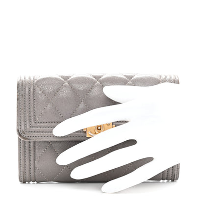 Chanel Caviar Quilted Medium Boy Flap Wallet Grey 2 of 11