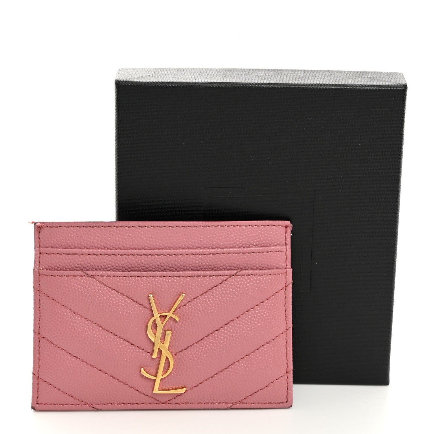 Saint Laurent Grain De Poudre Matelasse Chevron Monogram Credit Card Case Dark Rose 12 of 12