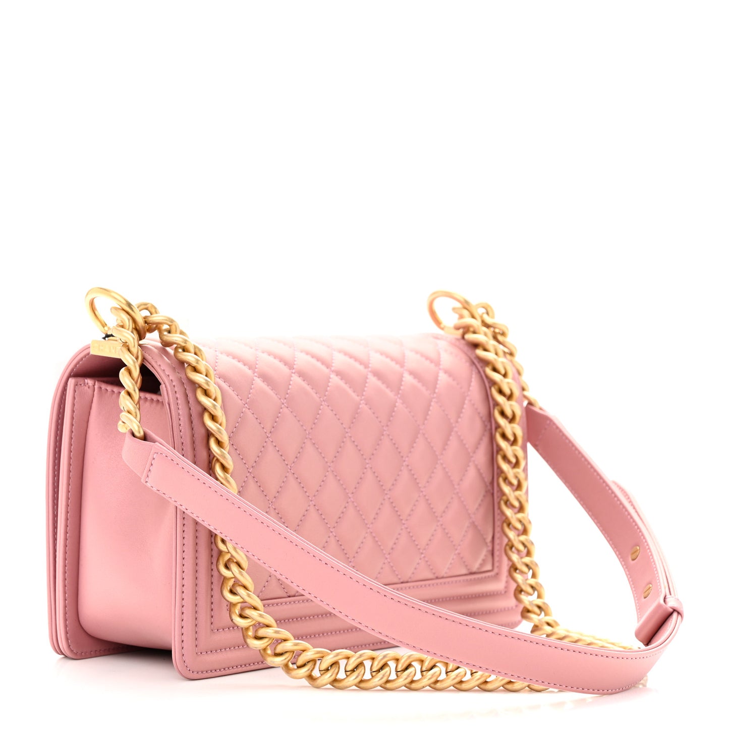 Metallic Calfskin Quilted Medium Boy Flap Pink