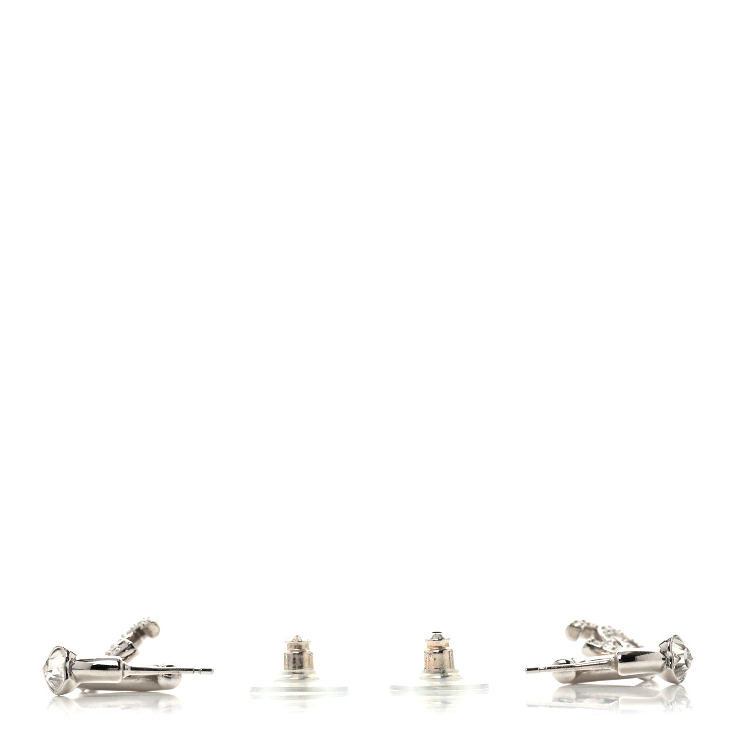 Chanel Crystal CC Heart Drop Hoop Earrings Silver 3 of 5