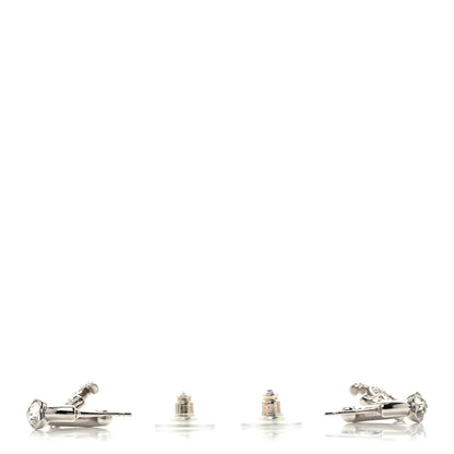 Chanel Crystal CC Heart Drop Hoop Earrings Silver 3 of 5