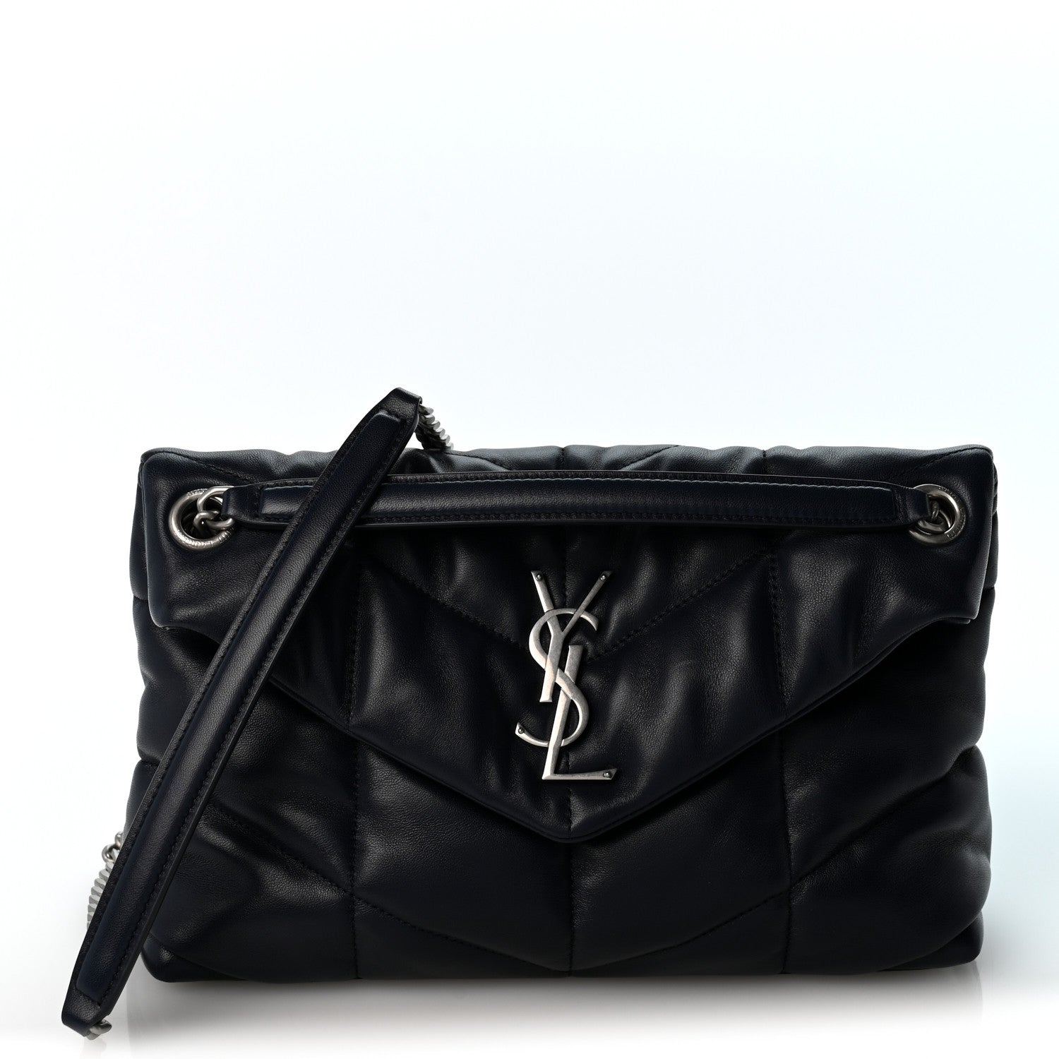 Saint Laurent Lambskin Quilted Small Loulou Puffer Monogram Chain Satchel Marine 1 of 10