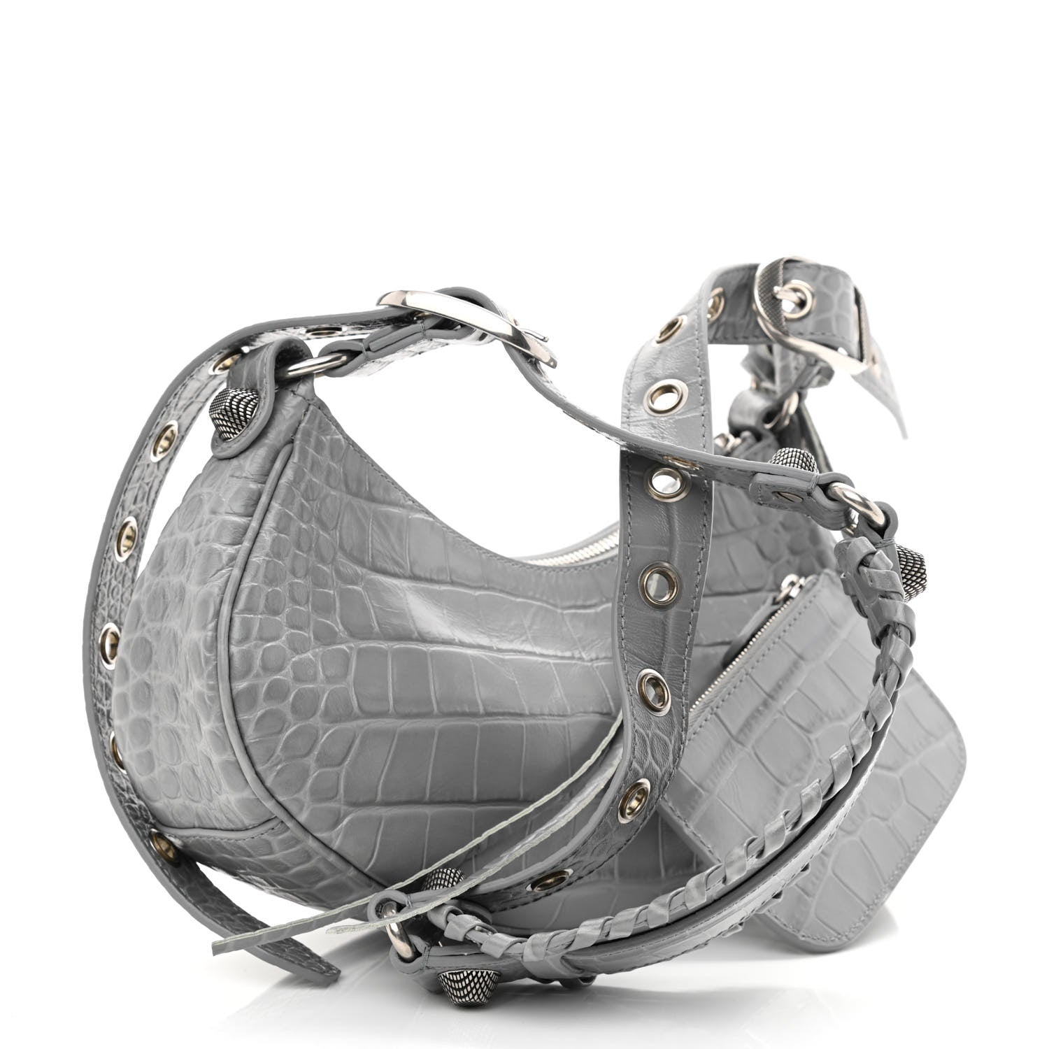 Balenciaga Extra Supple Calfskin Crocodile Embossed Le Cagole Shoulder Bag XS Balenciaga Grey 4 of 13