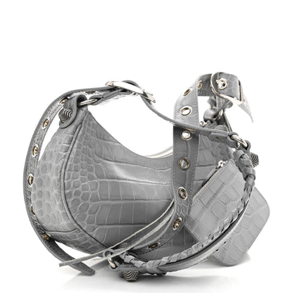 Balenciaga Extra Supple Calfskin Crocodile Embossed Le Cagole Shoulder Bag XS Balenciaga Grey 4 of 13