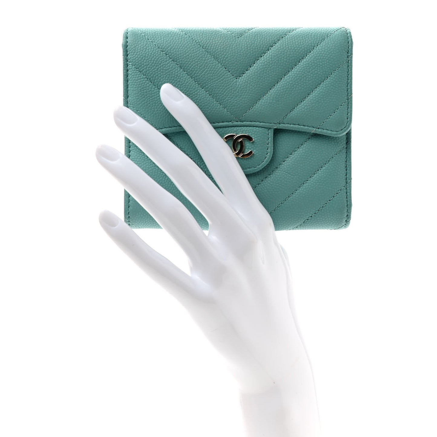 Caviar Flat Chevron Quilted Compact Flap Wallet Blue