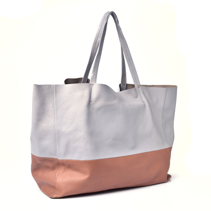 Celine Lambskin Horizontal Bi-Color Cabas Glacier Beige 2 of 7