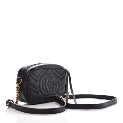 Gucci Calfskin Matelasse Mini GG Marmont Chain Shoulder Bag Black 3 of 8