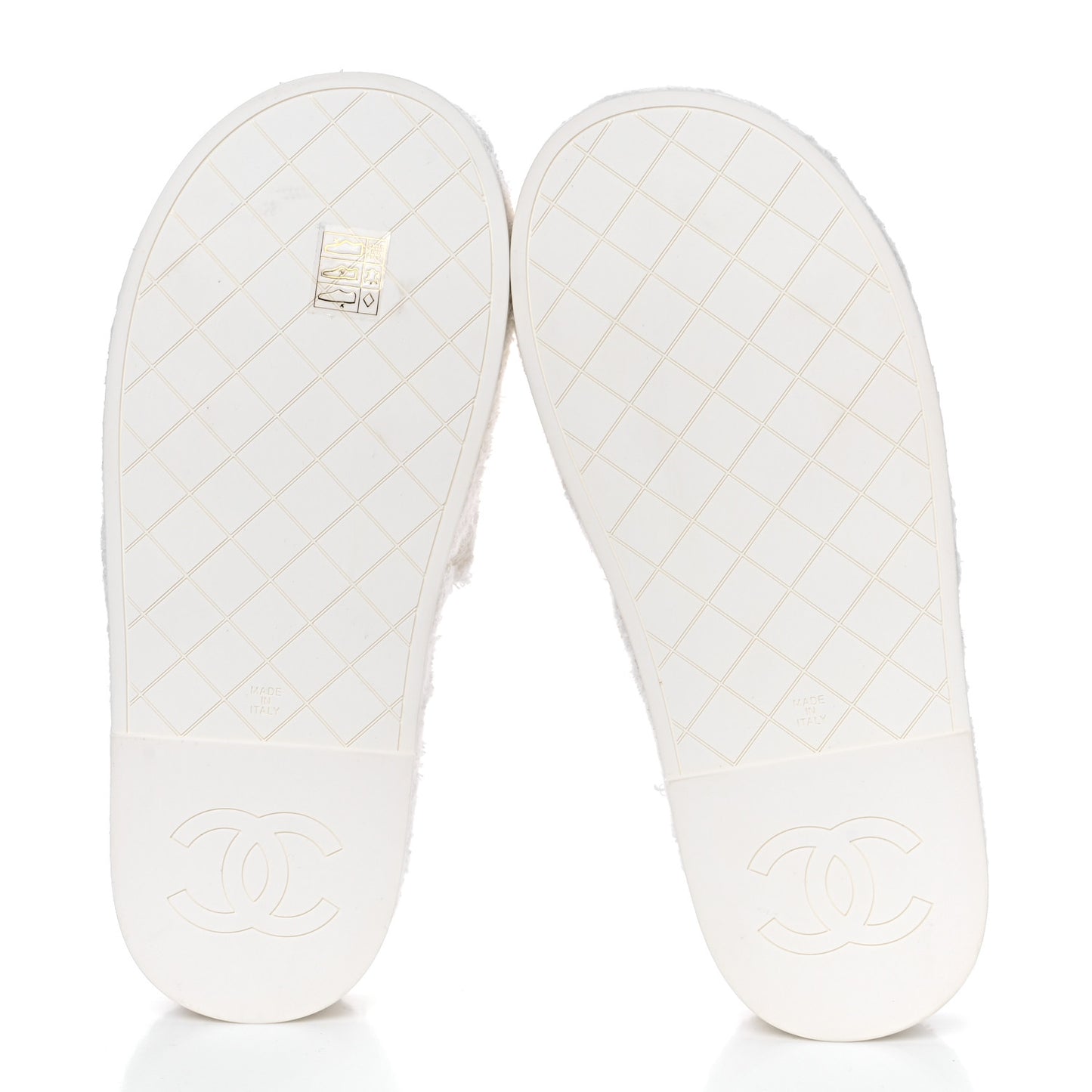 Patent Fabric CC Flat Slide Sandals 40 White
