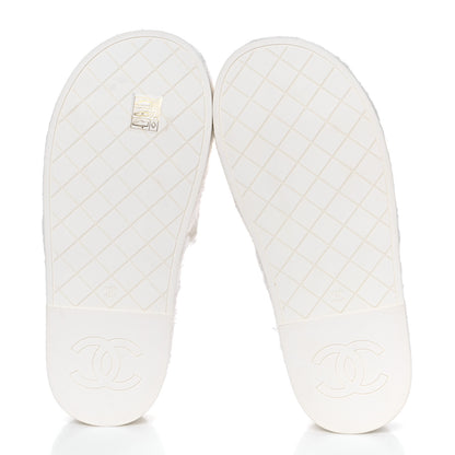 Chanel Patent Fabric CC Flat Slide Sandals 40 White 4 of 8