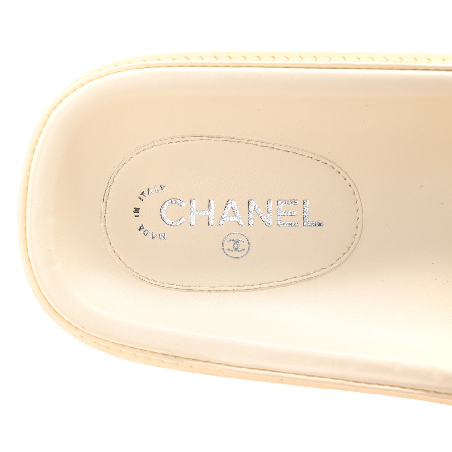 Lambskin Cha-Nel Mule Sandals 39 Ivory Multicolor