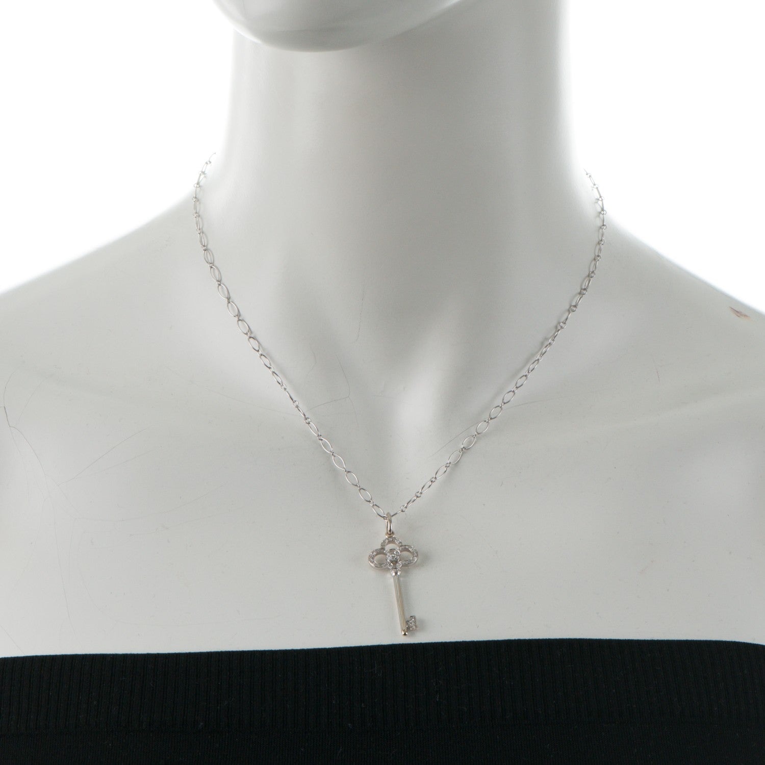 Tiffany 18K White Gold Diamond Crown Key Pendant Necklace 2 of 8