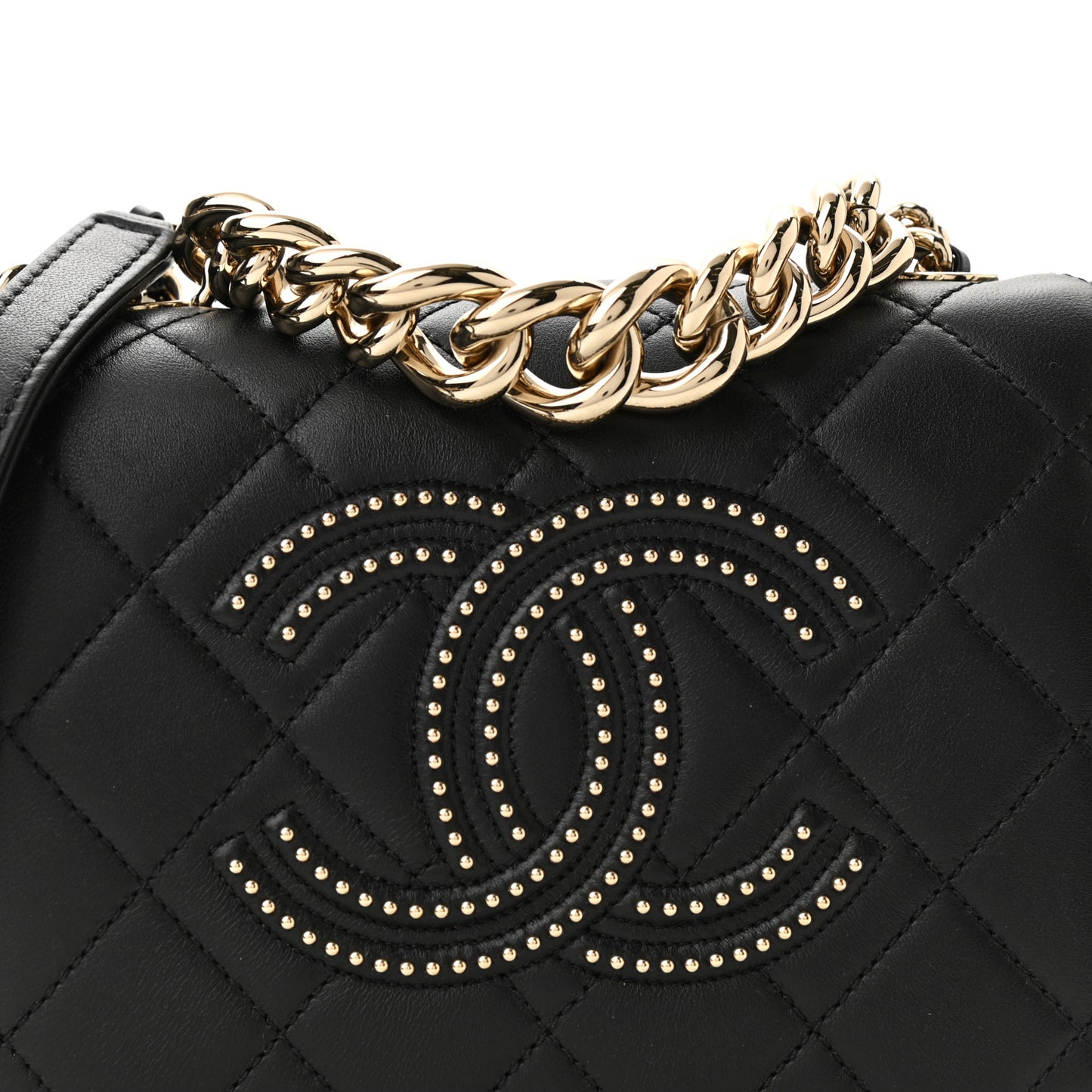 Lambskin Quilted Studded Beauty Begins Flap Black