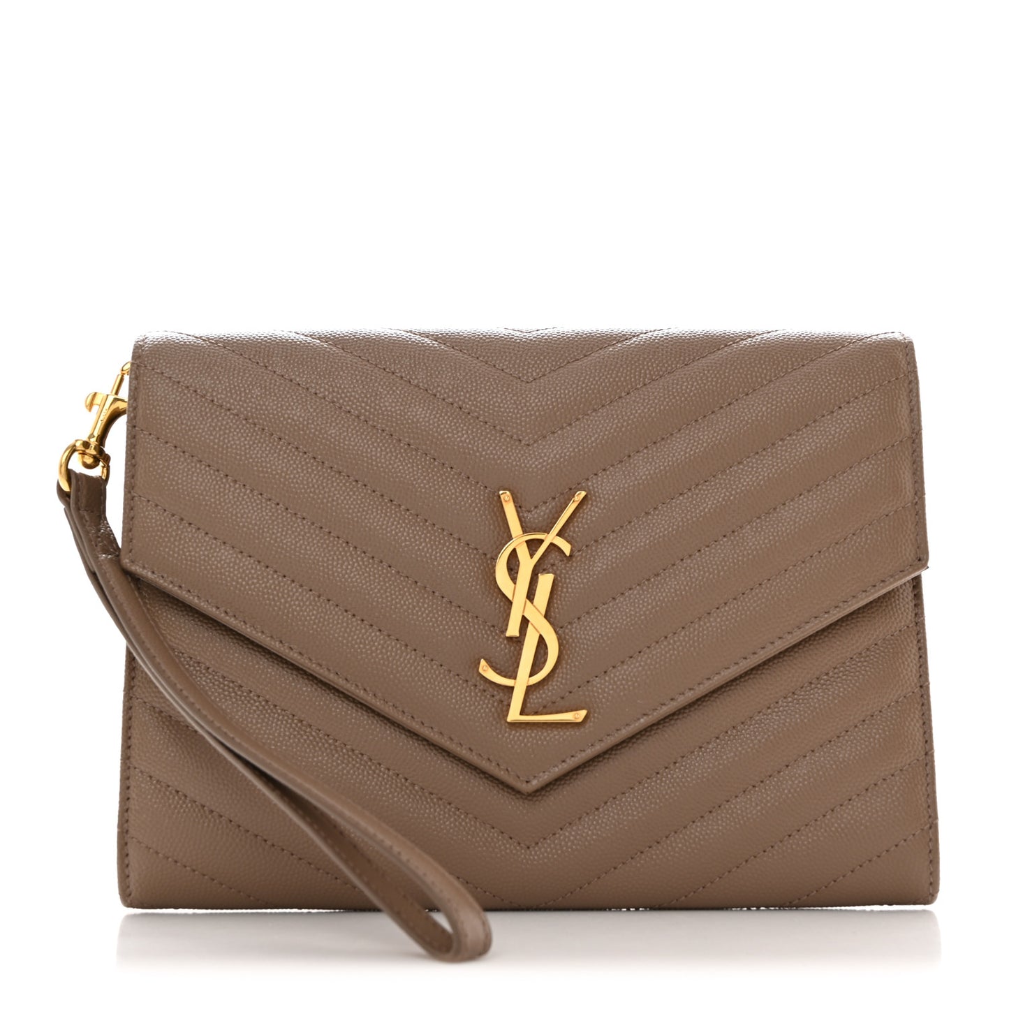 Grain De Poudre Matelasse Chevron Monogram Cassandre Flap Pouch Taupe