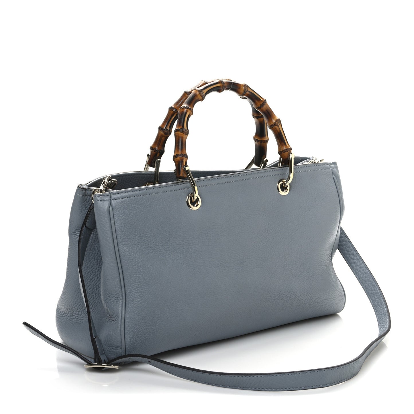 Pebbled Calfskin Medium Bamboo Shopper Tote Light Blue