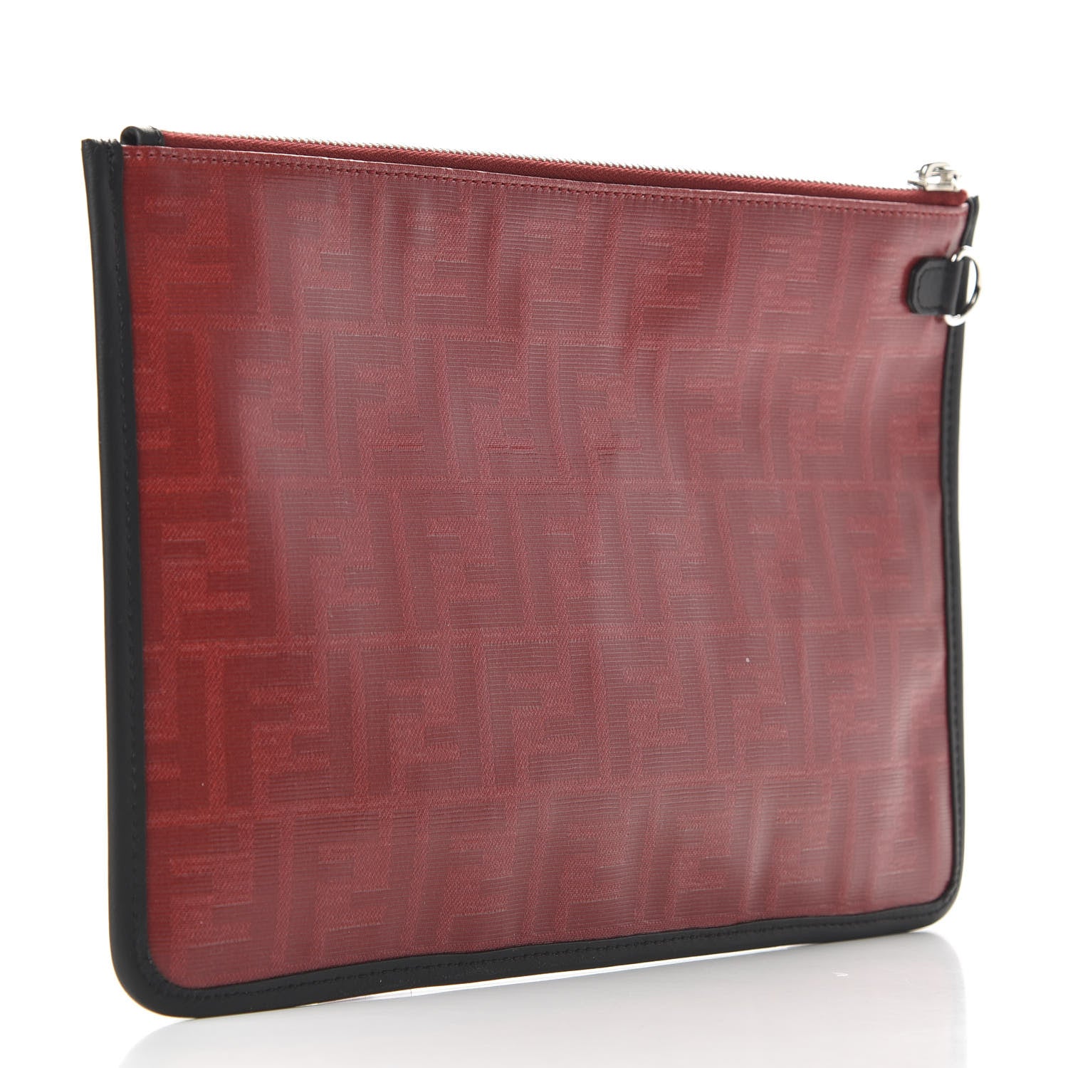 Fendi Glazed Fabric Vitello Century FF 1974 Stamp Patch Flat Pouch Rosso Black 3 of 7
