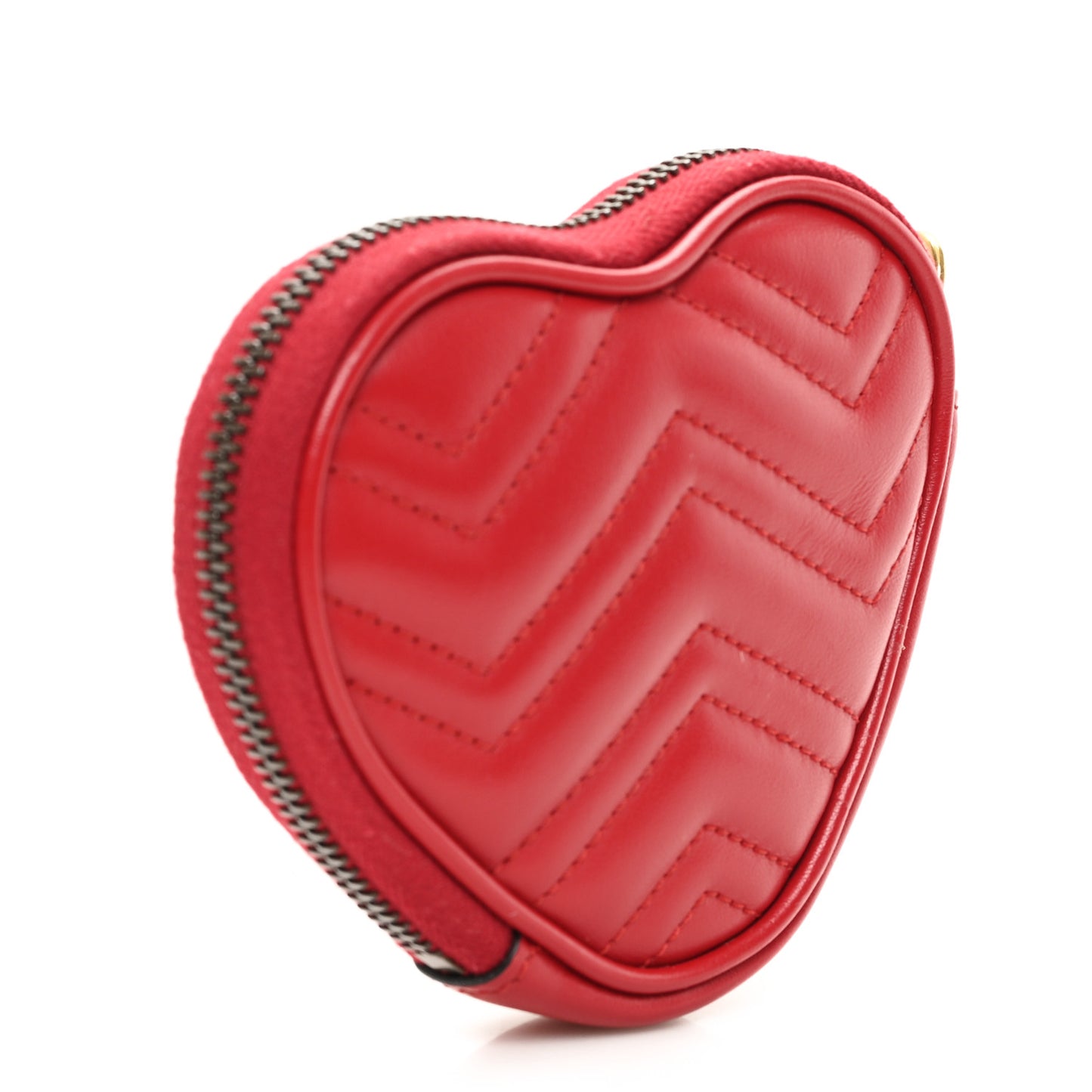 Calfskin Matelasse Chevron GG Marmont Heart Coin Purse Romantic Cerise