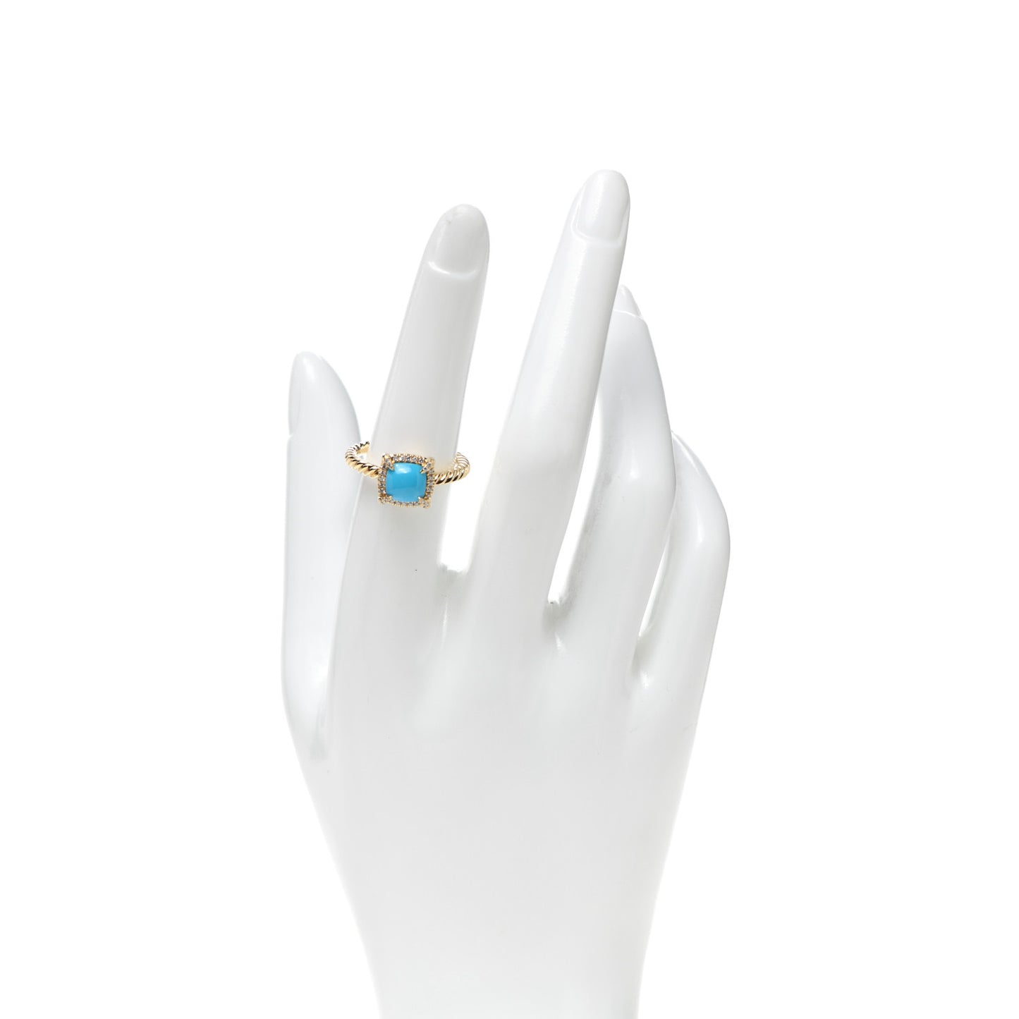18K Yellow Gold Diamond Turquoise 7mm Chatelaine Pave Bezel Ring 54 6.75