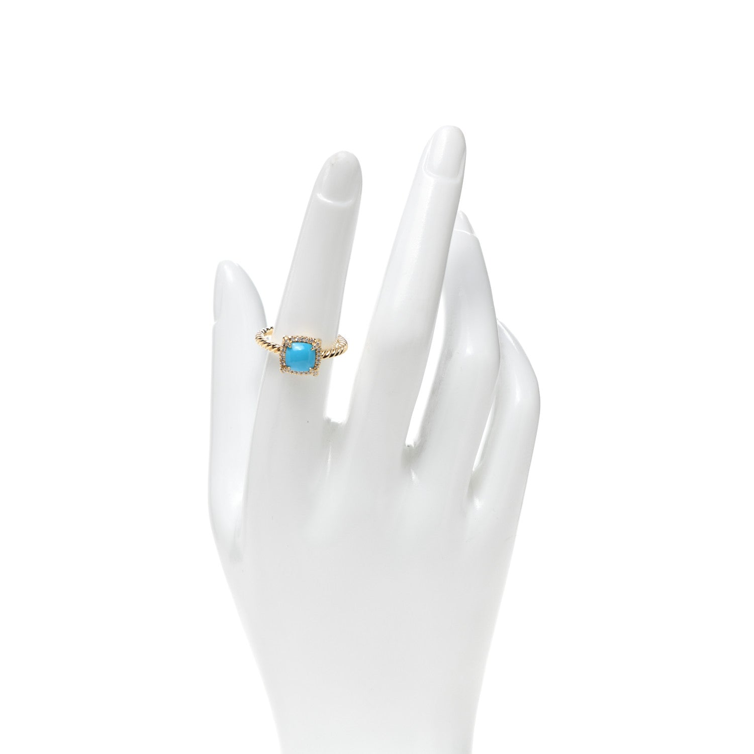 David Yurman 18K Yellow Gold Diamond Turquoise 7mm Chatelaine Pave Bezel Ring 54 6.75 2 of 4