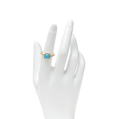 David Yurman 18K Yellow Gold Diamond Turquoise 7mm Chatelaine Pave Bezel Ring 54 6.75 2 of 4