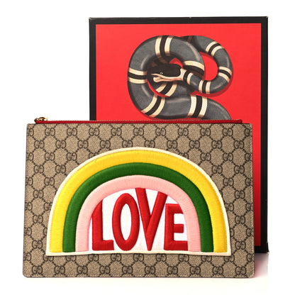 Gucci Calfskin GG Supreme Monogram Embroidered Rainbow Love Zip Pouch Red 11 of 11