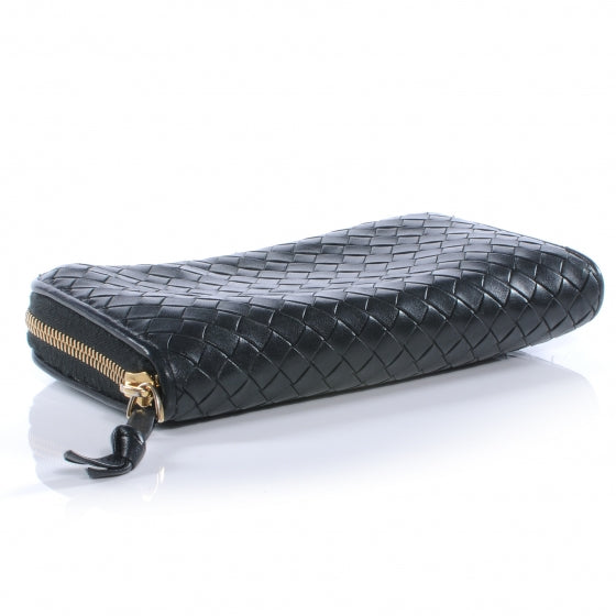 Nappa Intrecciato Zip Around Wallet Black