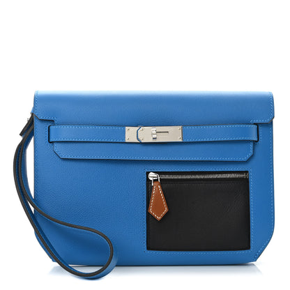 Hermes Evercolor Evergran Barenia Colormatic Kelly Depeches 25 Pouch Blue Hydra Black Fauve 1 of 9