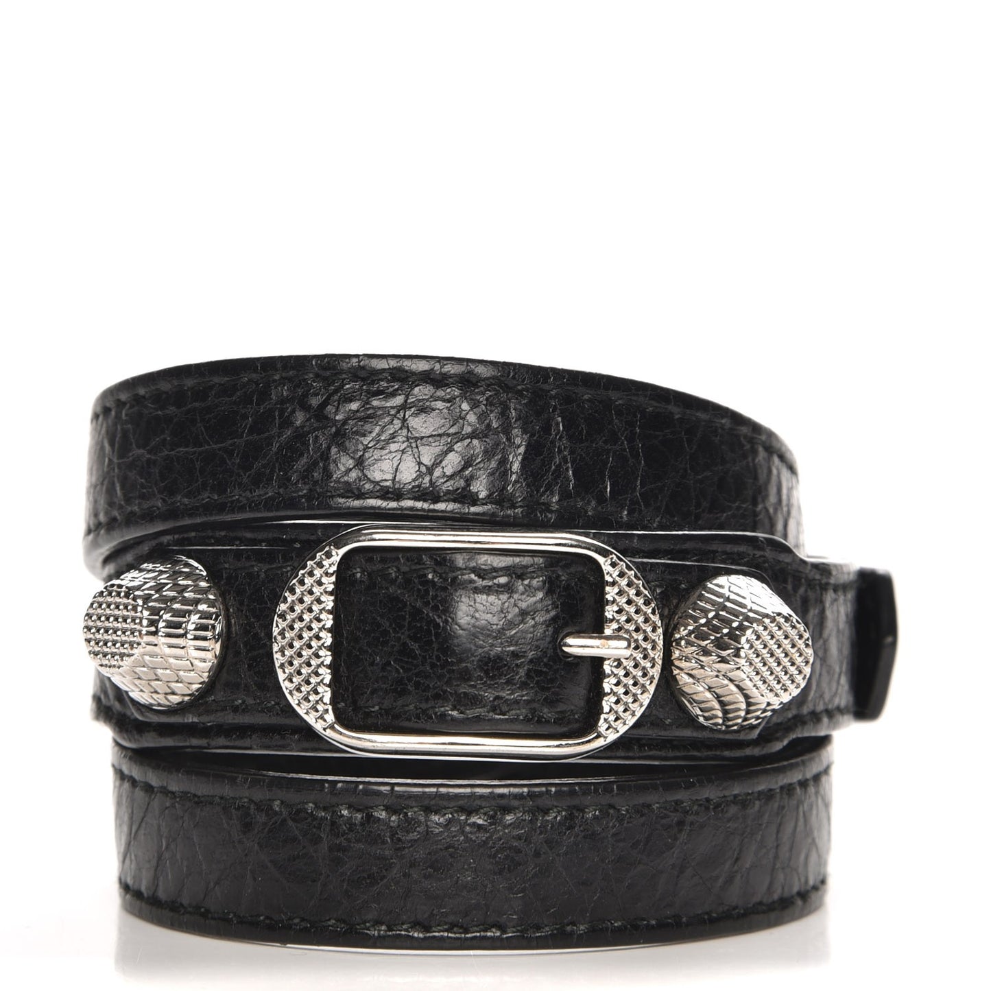 Agneau Giant Silver Hardware Triple Tour M Bracelet Black