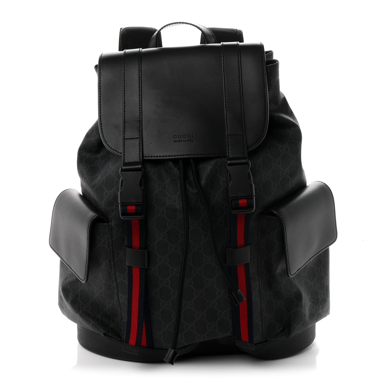Gucci Soft GG Supreme Monogram Calfskin Web Double Buckle Backpack Black 1 of 9