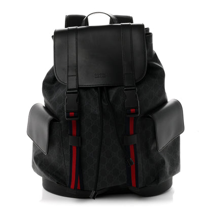 Gucci Soft GG Supreme Monogram Calfskin Web Double Buckle Backpack Black 1 of 9