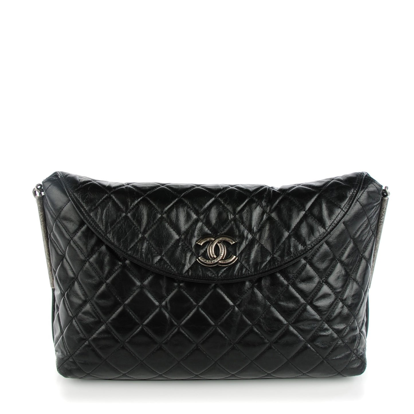 Glazed Calfskin Quilted Hobo Black