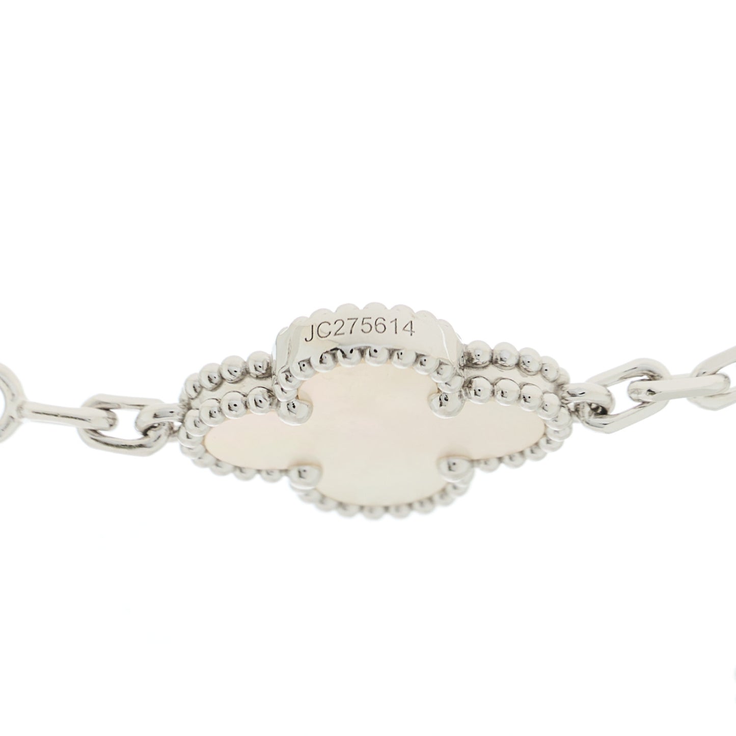 18K White Gold Mother of Pearl 10 Motifs Vintage Alhambra Necklace