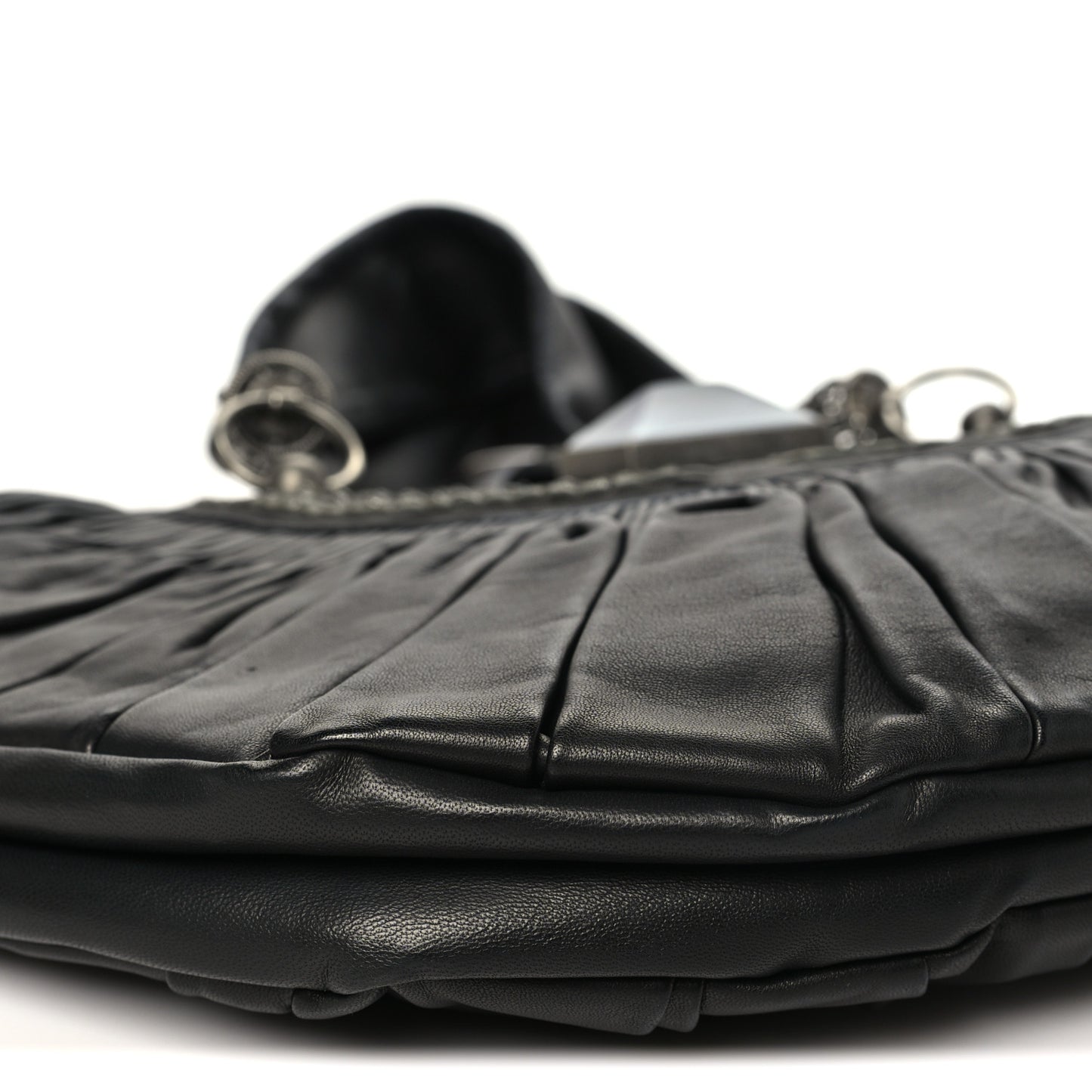 Lambskin Plisse Pleated Basket Tote Bag Black
