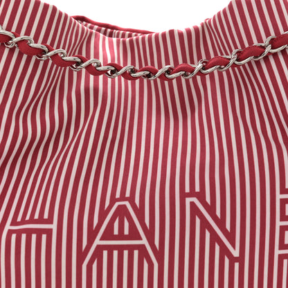 Chanel Striped Canvas Logo Tote Red 8 of 15