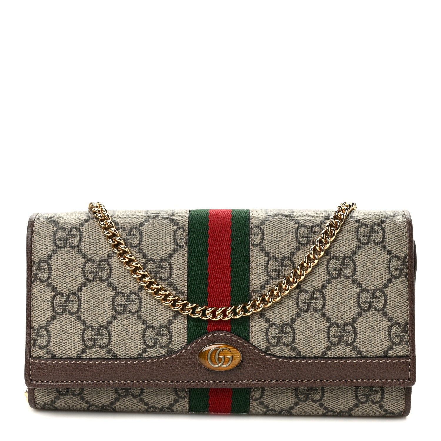 Gucci GG Supreme Monogram Web Ophidia Wallet On Chain Brown 1 of 10