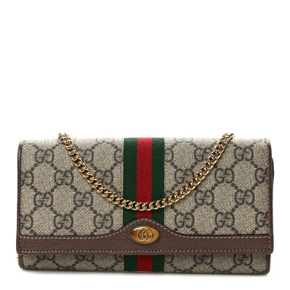 Gucci GG Supreme Monogram Web Ophidia Wallet On Chain Brown 1 of 10