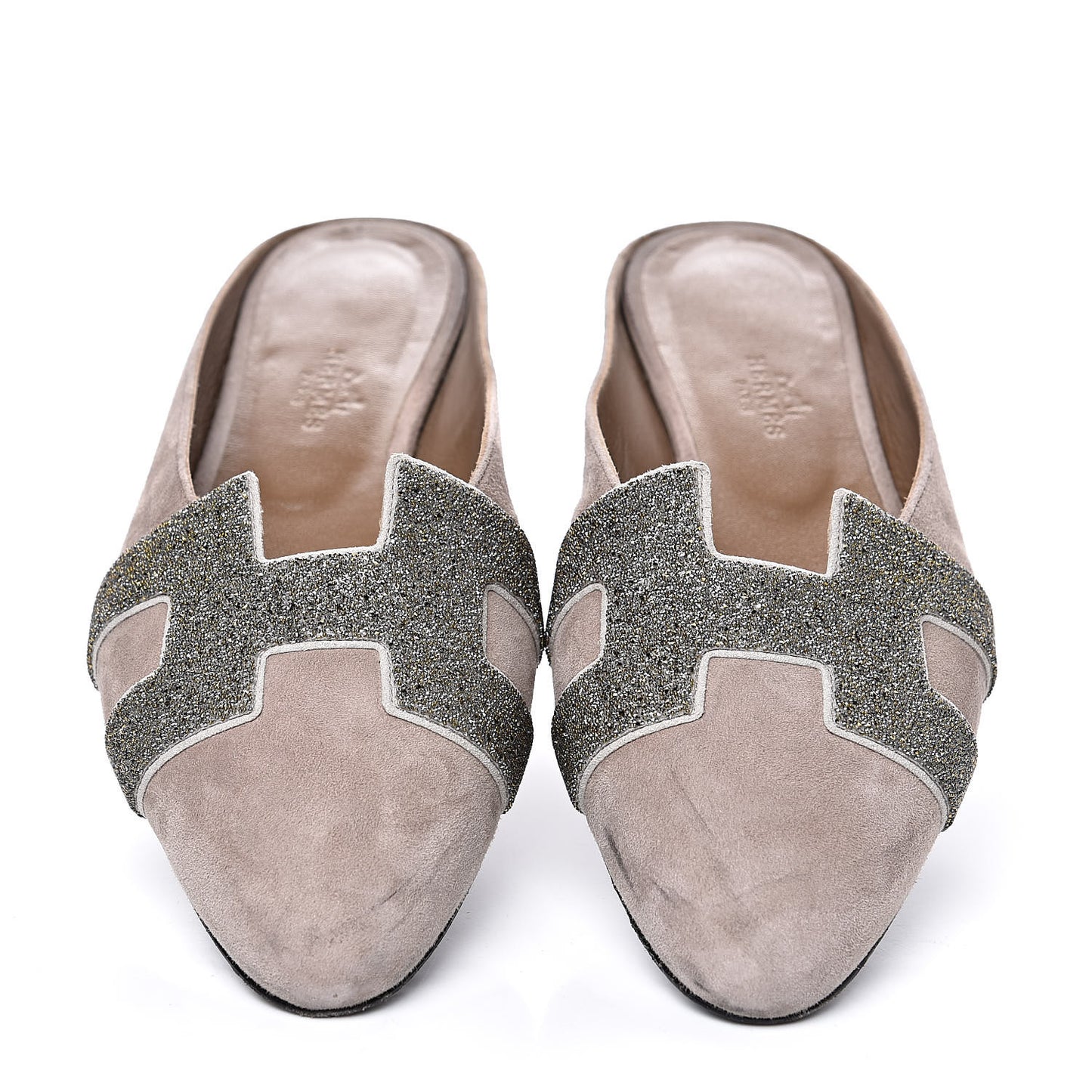 Suede Goatskin Crystal Roxane Mules 38 Champagne Rose Grey