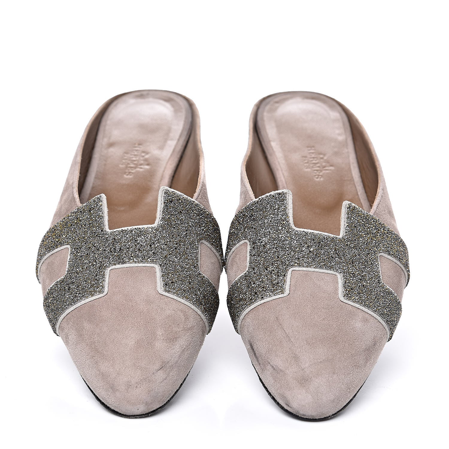 Hermes Suede Goatskin Crystal Roxane Mules 38 Champagne Rose Grey 3 of 12