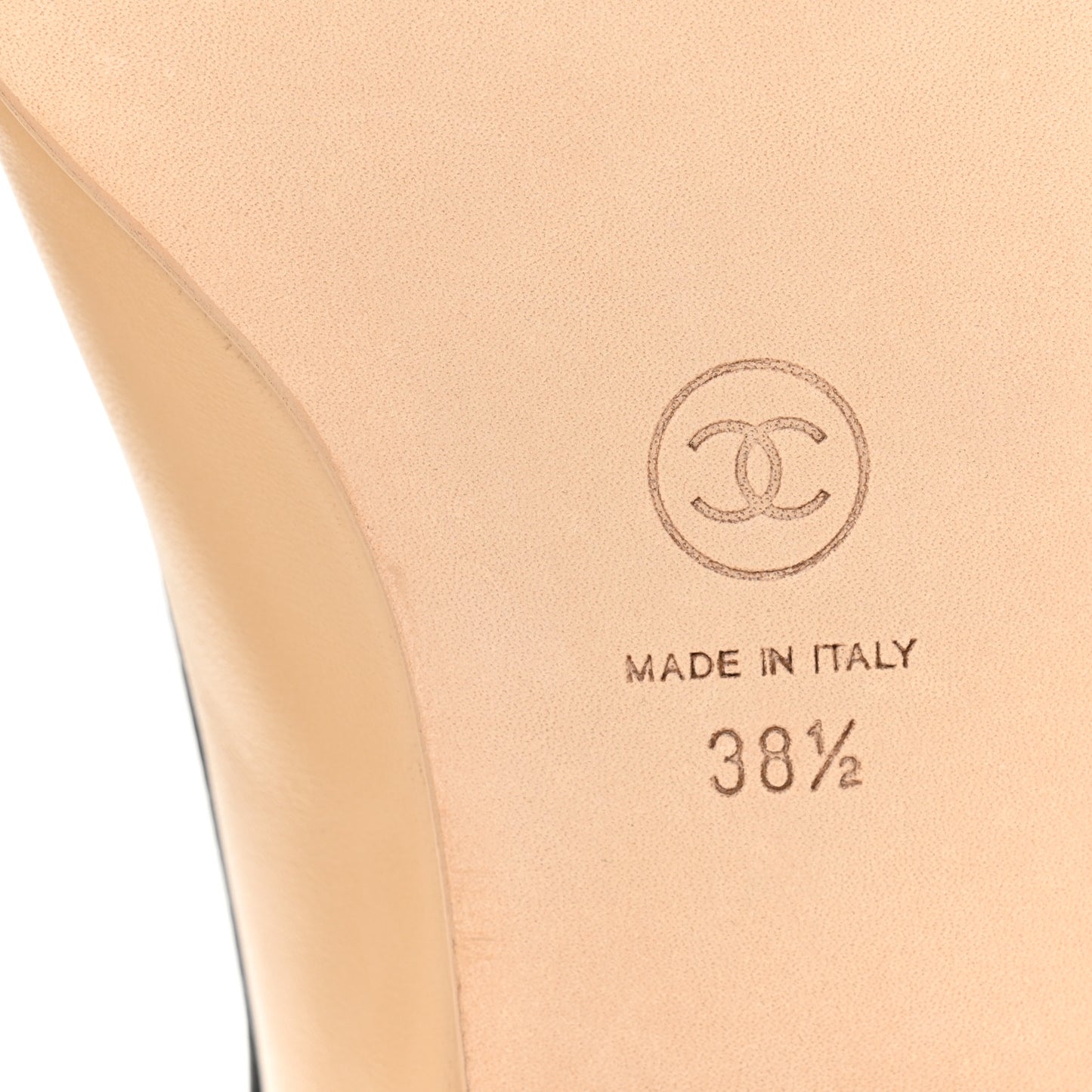 Lambskin Grosgrain Bow Cap Toe CC Slingback Flats 38.5 Beige Black