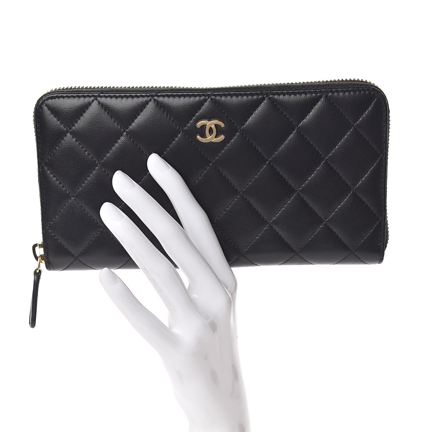 Lambskin Quilted Large Gusset Zip Around Wallet Black